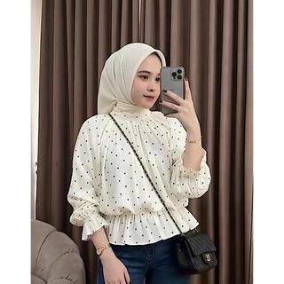 Blouse Motif Atasan Top Wanita Casual Rayon Motif Polka Kekinian