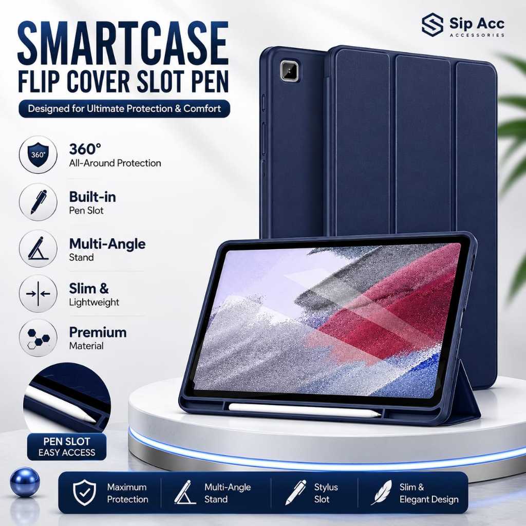 Samsung Galaxy Tab A7 Lite 8.7 นิ้ว T225 T220 Flip Smart Case Leather Book Cover Trifold Slot Pen