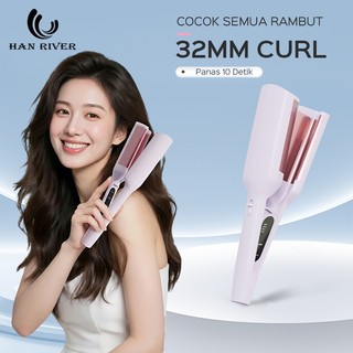 HAN RIVER Catokan Rambut 32mm Melengkung Buat Gaya Rambut Dalam 30 Detik 4 Tingkat Kontrol Suhu 60W