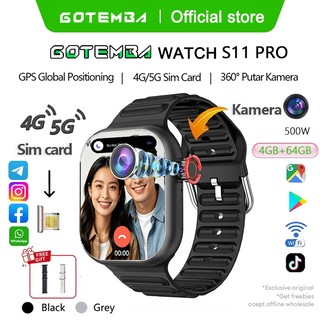 [4G/5G Sim Card] GOTEMBA S11 Smartwatch RAM 4/64GB Wifi Al Voice Control GPS Bisa Nonton NFC IP68 Waterproof Wireless Charge Sport Jam Tangan Wanita Smart Watch Pria Jam Tangan Couple Youtube Goole Play Support for Hotspot Bisa Nonton TikTok Bisa WhatsApp
