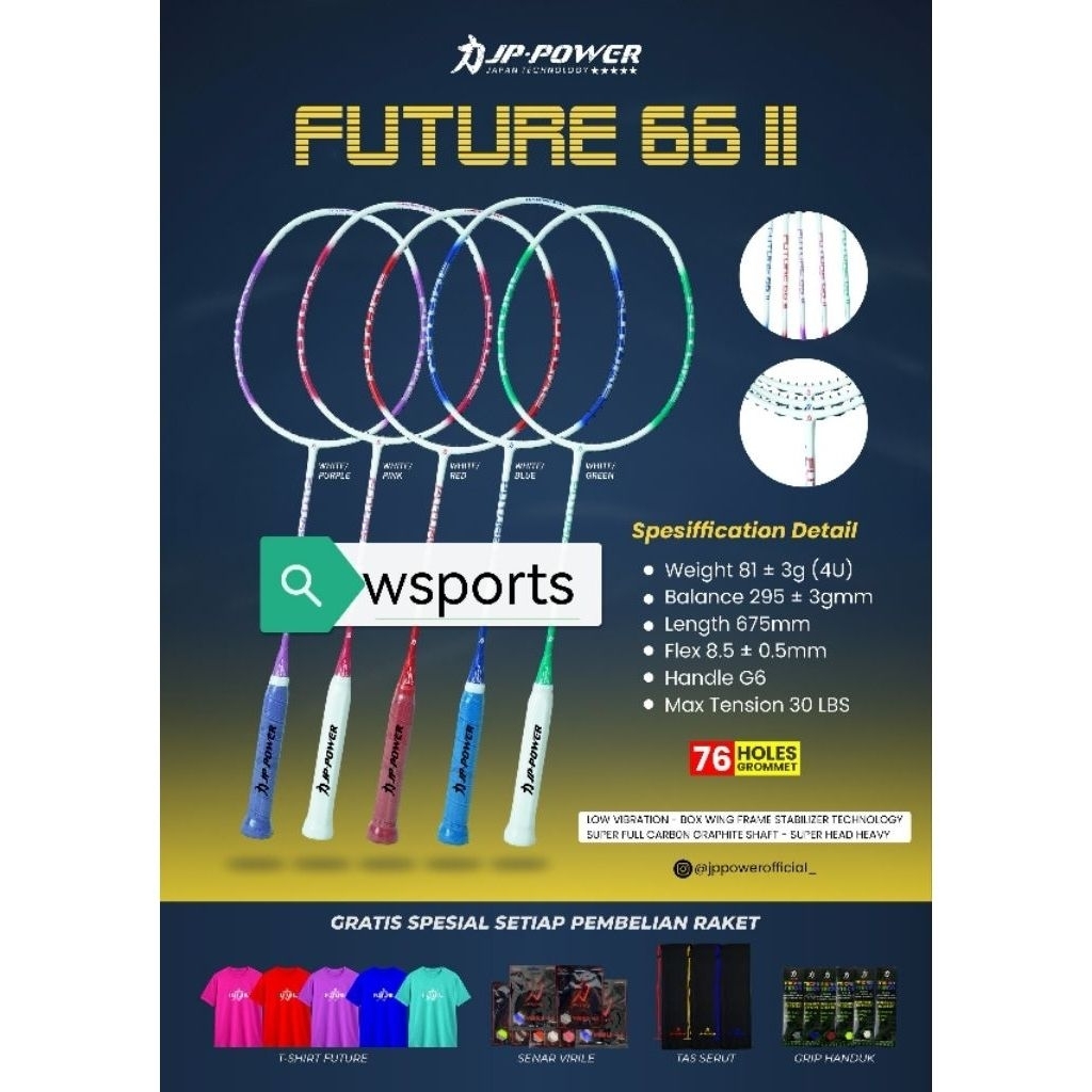 [75gr-33lbs] ไม้แบดมินตัน JP Power FUTURE Z66 Z 66 II ดั้งเดิม