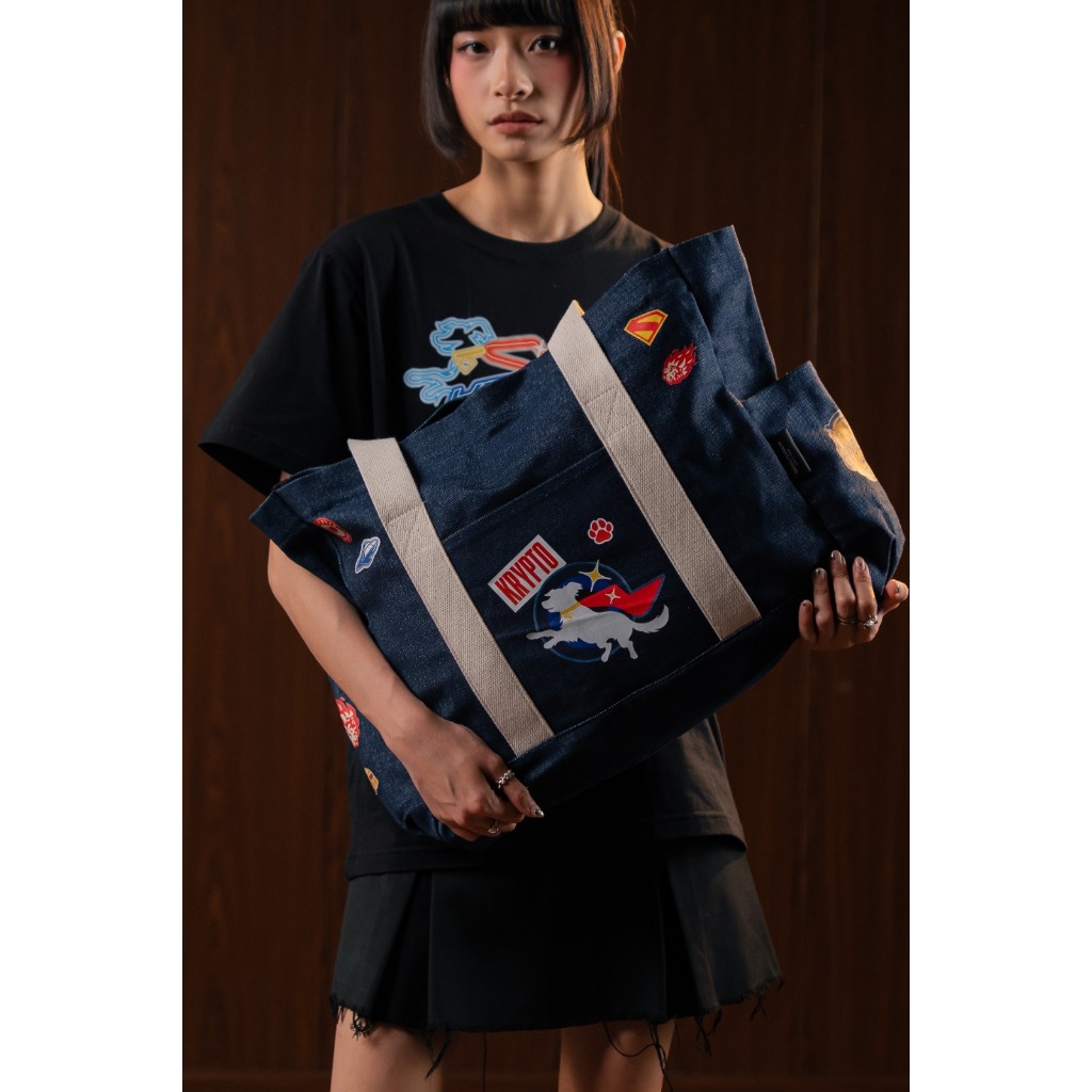 Thesilversky Krypto Supergirl Totebag Denim Premium | กระเป๋าแล็ปท็อปผู้หญิงและผู้ชายสําหรับทํางานแล