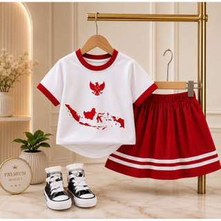 setelan anak perempuan merah putih rok Garuda Indonesia kostum 17 Agustus outfit kemerdekaan