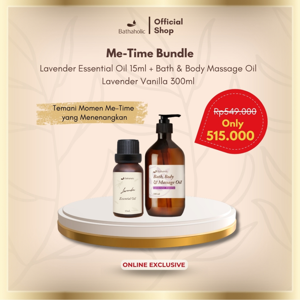 Bathaholic Me -Time Bundle - Lavender Essential Oil Bundling Package 15ml & Lavender Vanilla Massage