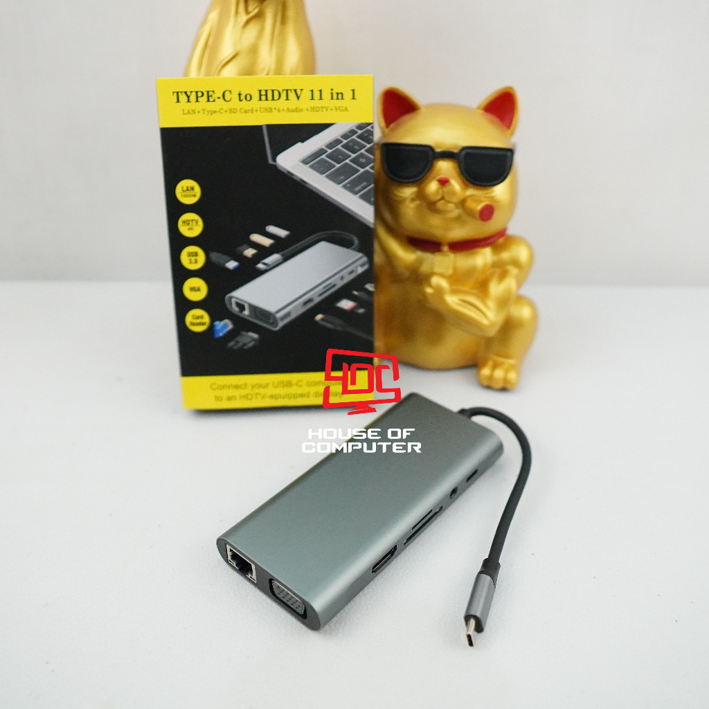 CONVERTER USB HUB TYPE C 11 IN 1 TYPE C TO HDMI, PD, 4 PORT USB 3.0, SD/TF CARD, RJ45, VGA, AUDIO JA