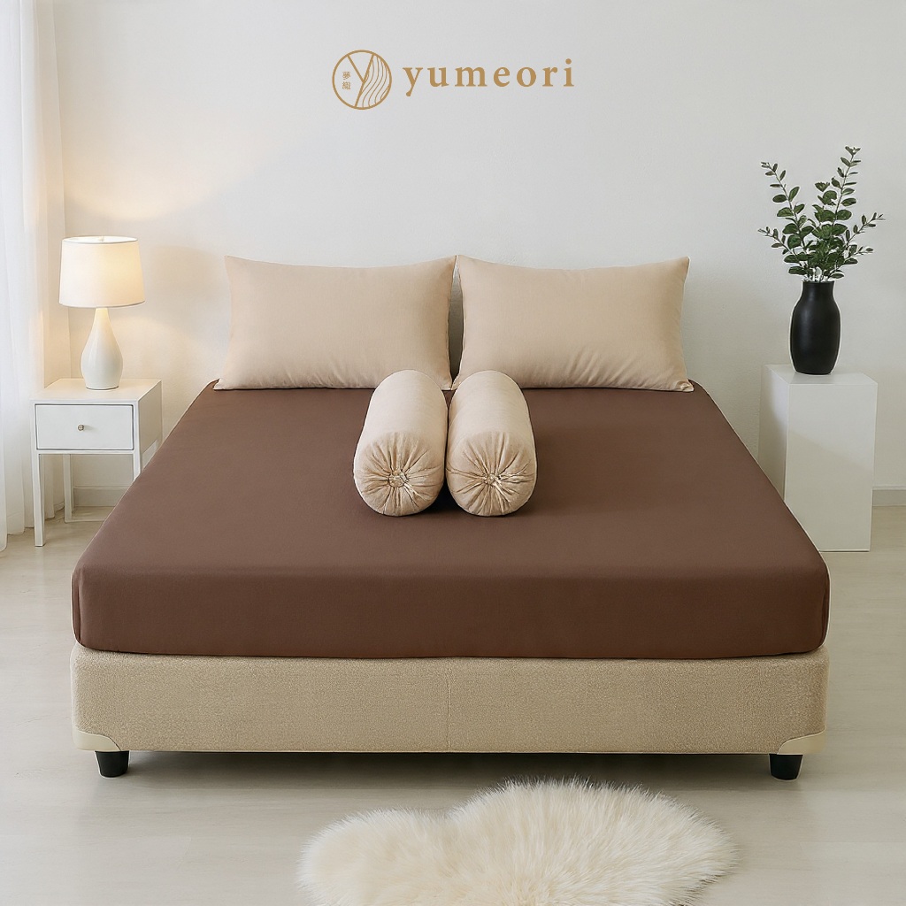 Yumeori - KURUMI [BED SHEET SET] Aesthetic Minimalist Japanese Two Tone Premium Elegant and สบาย Y00