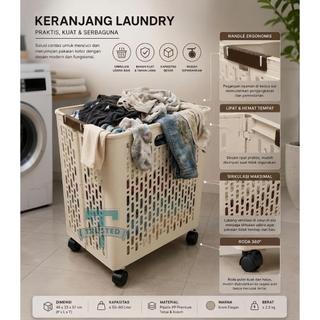 Keranjang Lipat Laundry Plastik Beroda Minimalis Tempat Baju Pakaian Kotor