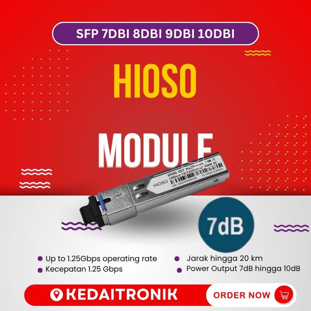 โมดูล Hioso Sfp 7dBi 8dBi 9dBi 10dBi EPON OLT PX20+++ 1.25G 20KM T