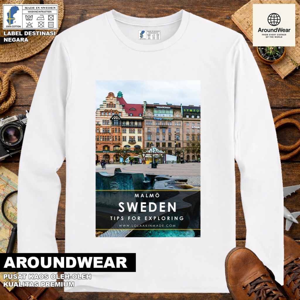 เสื้อยืด LONG-SLEEVED BY SWEDEN 71 WITH ASAL SWEDEN STATE TAG SOUVENIR ของขวัญพรีเมี่ยม