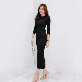 Dress Lexy Rajut Lengan Panjang Polos Casual Korean Style Press Body