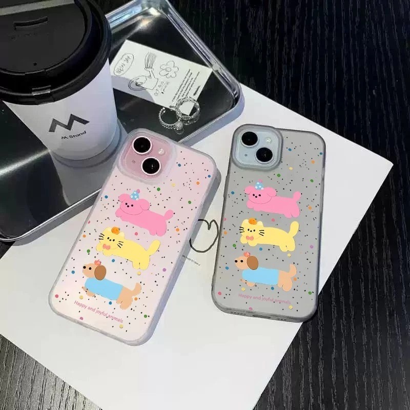 Ultra Thin น่ารัก Puppy Cat สําหรับ iPhone 17 16 15 14 13 12 11 Pro Max Air Plus Slim Softcase ฝาครอ