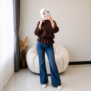 Blouse Atasan Wanita Casual Trendy - Motif Polka Kekinian