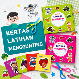 Kertas Latihan menggunting DIY Paper Cut aktivitas Mainan Edukasi Anak dengan Gunting Plastik