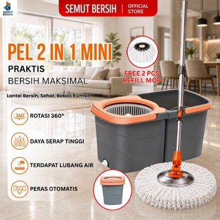 SEMUT BERSIH Pel Lantai 2 in 1 Mini Dapat 2 Kain Refill Alat Pel Lantai Peras Otomatis Spin Mop Ember Terpisah Dengan Kain Mikrofiber Pel Ember Lepas Pasang