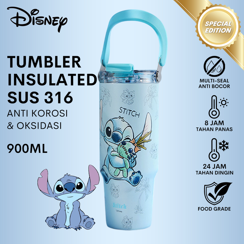 TERMOS Disney Stitch Tumbler 3in1 Character Drinking Bottle Phone Stand Handle - Stainless Steel 316 900ml Portable Thermos Straw - Christmas New Year Gift BKL50802