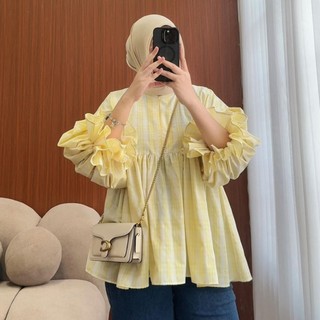 LKA.ID - Zoui Blouse Katun Baju Atasan Wanita Kekinian Kemeja Lengan Balon Desain Elegan Nyaman untuk Tampilan Modern