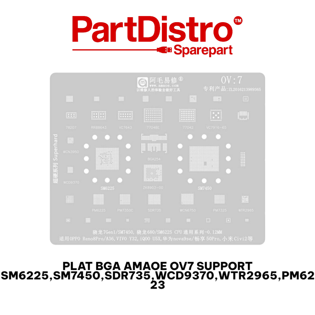 AMAOE OV7 IC MOLDING PLATE / AMAOE OV7 BGA PLATE SUPPORT SM6225,SM7450,SDR735,WCD9370,WTR2965,PM6223