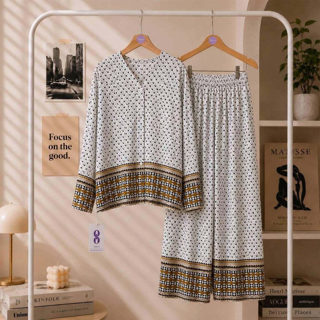 SABHIRA ABSTRACT MOTIF PAJAMAS LIME COTTON RAYON