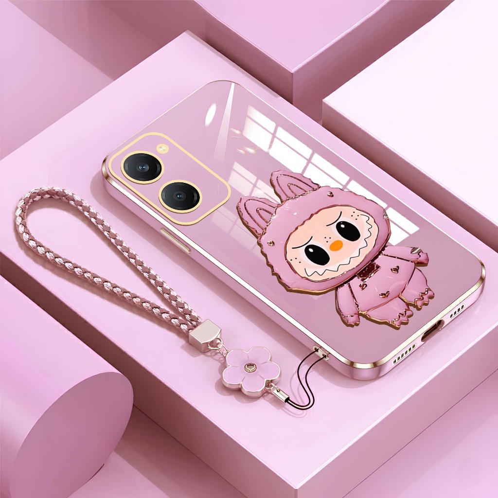 Soft Case VIVO Y18 Y03 Y03t Doll Motif Mirror Holder Glass Free Premium Flower Strap