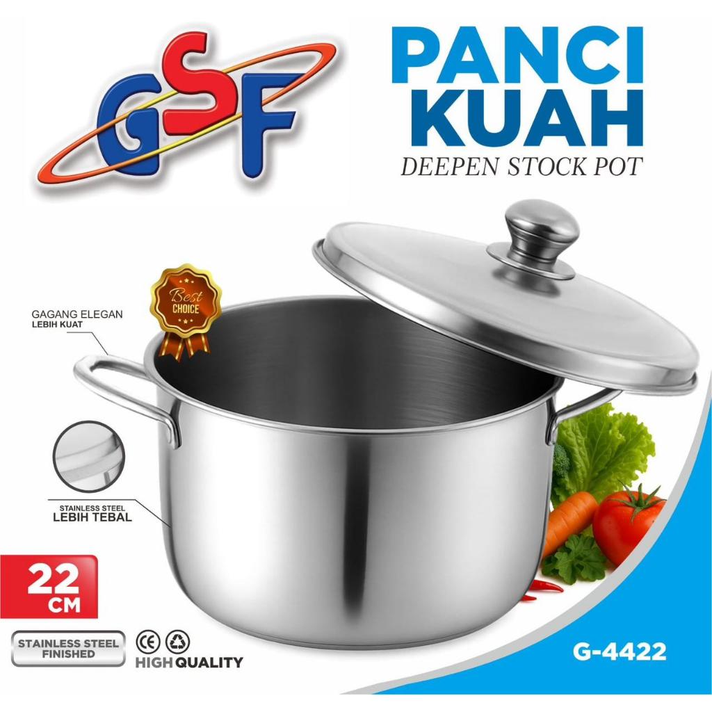 [1300gr] H381 | GSF G-4422 STOVE POT | หม้อซุปสแตนเลสขนาด 22 ซม