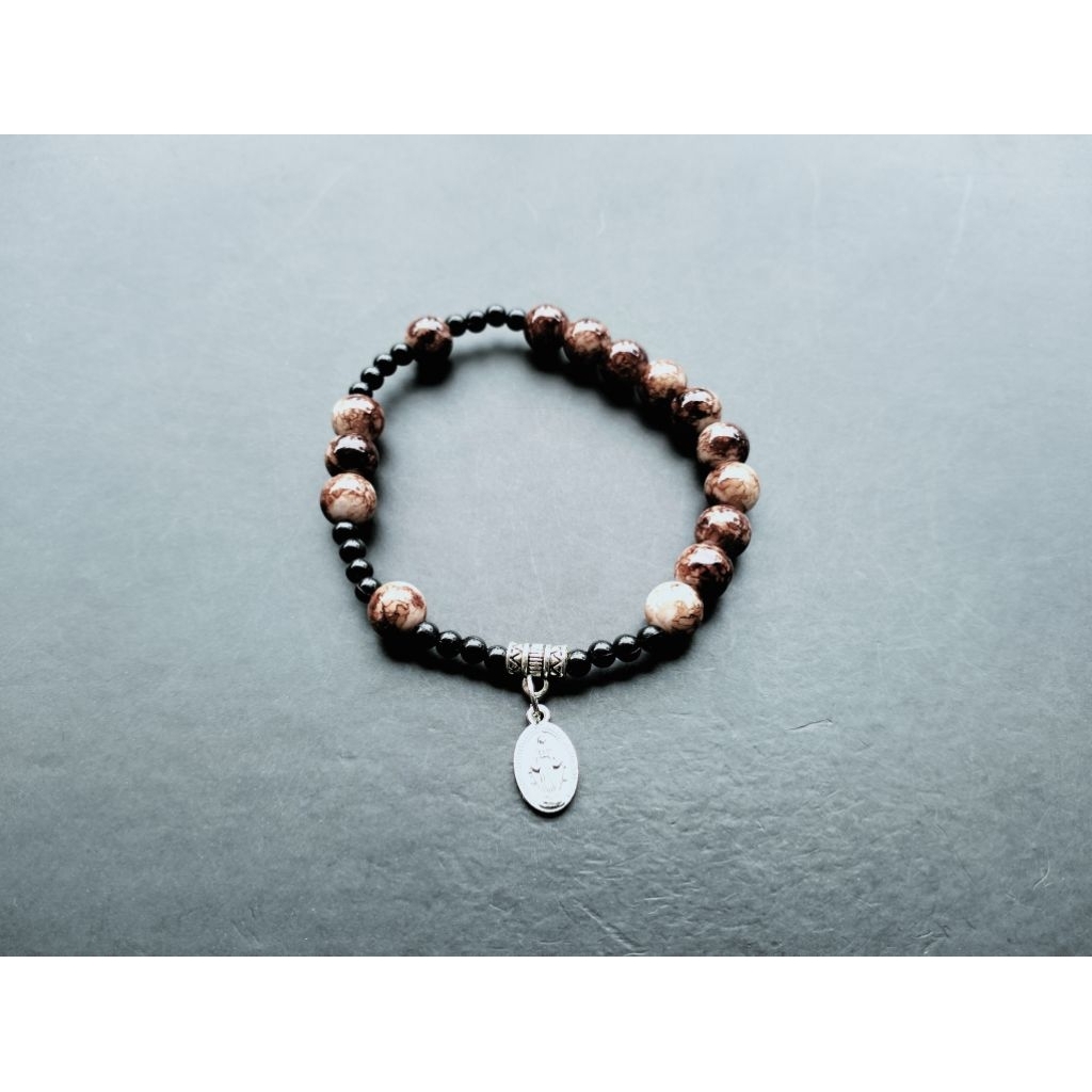 G1711 HEAVY PEARL ROSARY BRACELET CRYSTAL GLASS