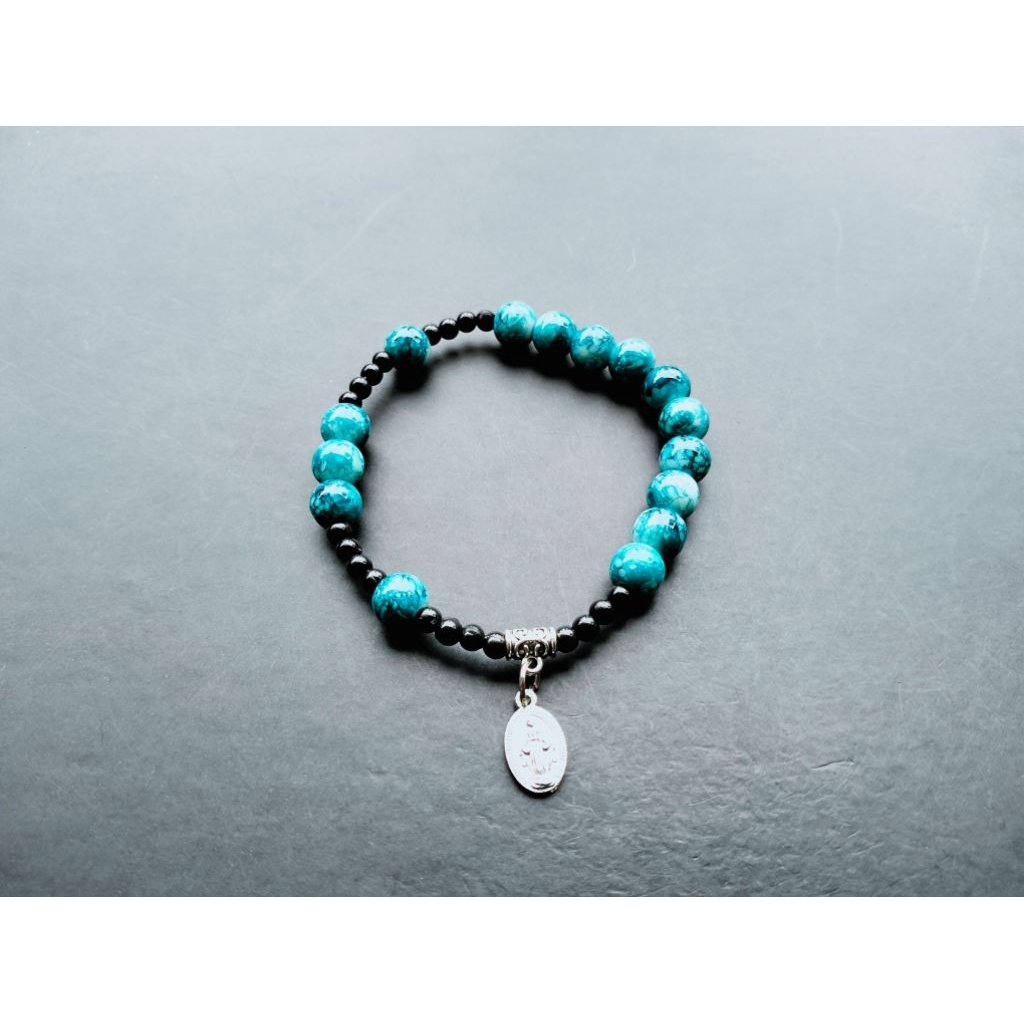 G1706 HEAVY PEARL ROSARY BRACELET CRYSTAL GLASS