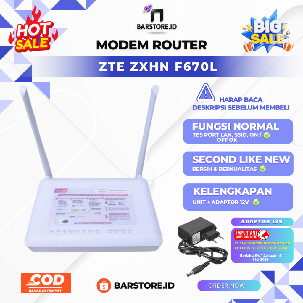 ZTE ZXHN F670L เราเตอร์ Wifi ONT พอร์ตสีน้ําเงิน [1]