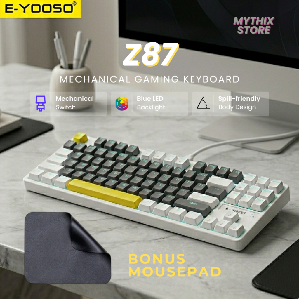 E-Yooso Z87 คีย์บอร์ดเกมสวิตช์เชิงกล Hotswap Blue LED Backlight TKL PC Mac Linux