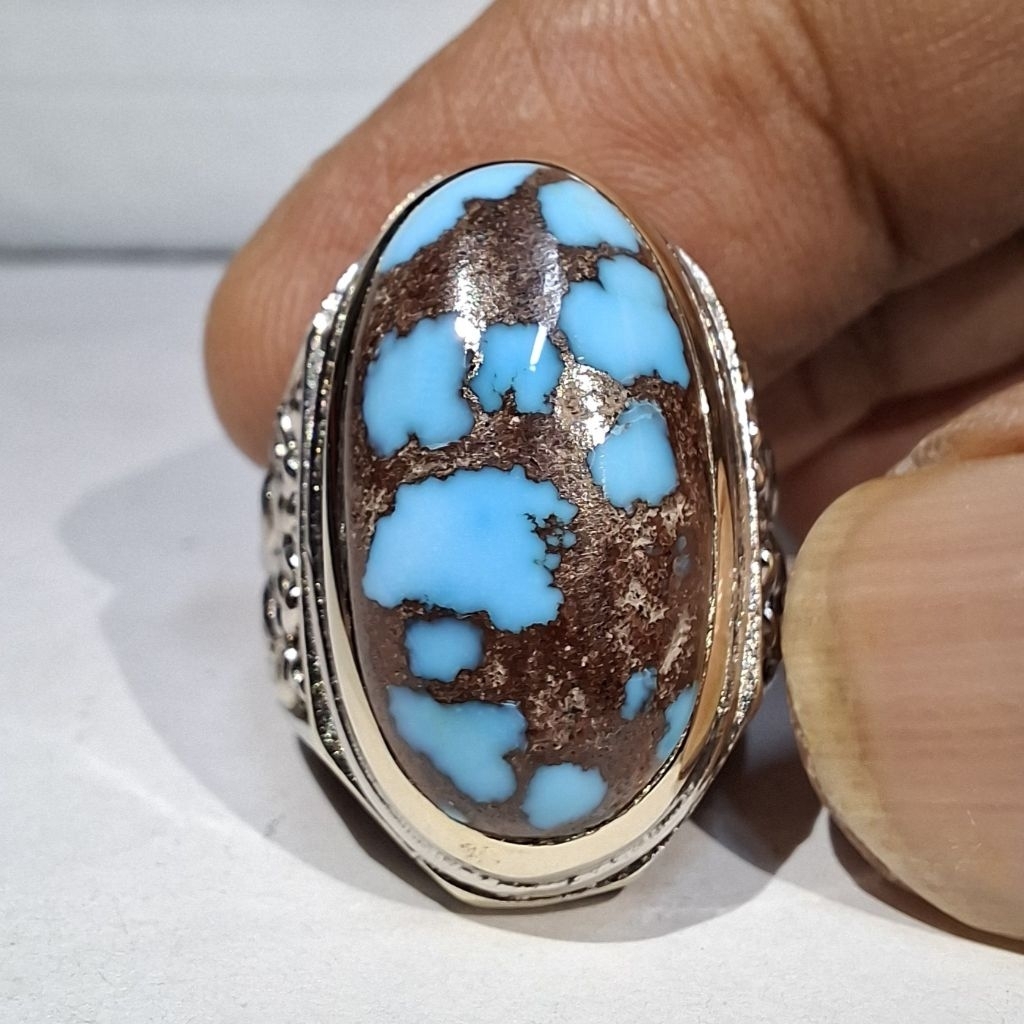 EGYPTIAN TURQUOISE SEA BLUE EST DIM 22.5x12x8 RING 8