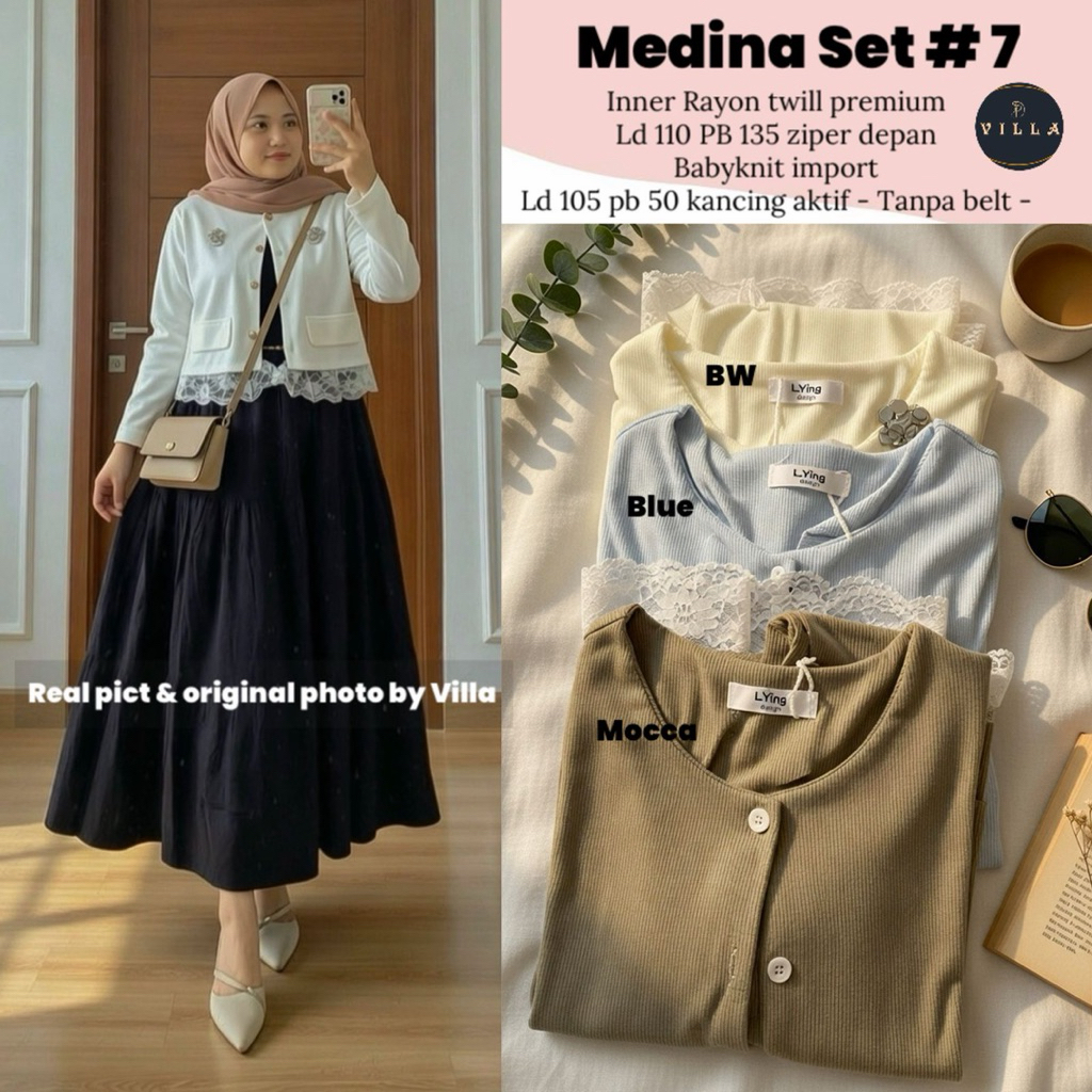 Madina Set คาร์ดิแกน 7 ชิ้น + เดรสด้านใน By Villa