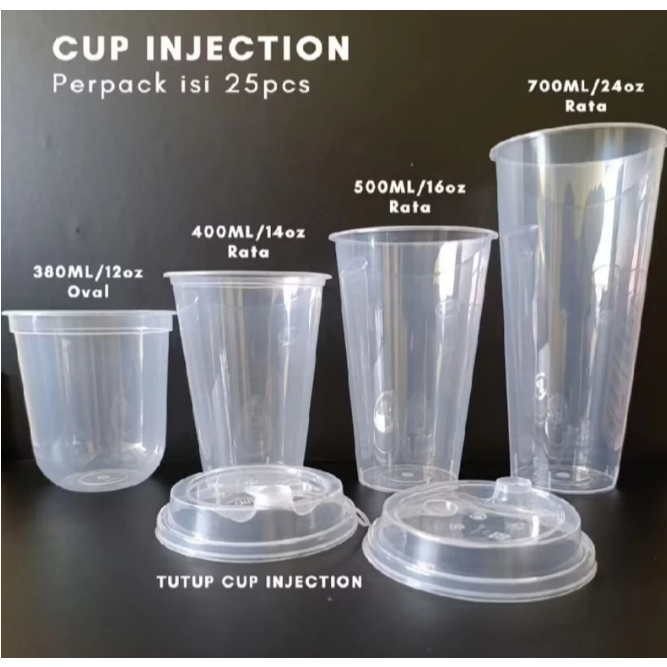 (เนื้อหา 25 ชิ้น) PP Cup Injection Flat Oval 12oz / 14oz / 16oz / 22oz / ถ้วยฉีดแบบแบน (PP)