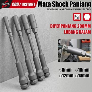 CASTA 200MM Extra Deep Socket 1/2 Inch Drive Mata Kunci Shock Panjang 8mm 10mm 12mm 14mm Impact Socket Heavy Duty Tahan Banturan Untuk Buka Mur Baut Sumur Dalam Konstruksi & Mesin Kendaraan Umum Praktis Digunakan Sikat Habis Baut Macet