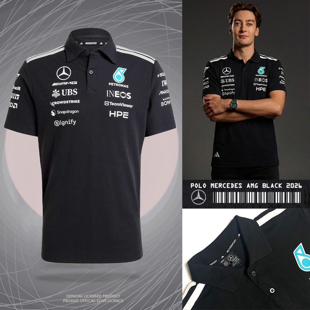 เสื้อโปโล MERCEDES F1 2026 เสื้อโปโลสีดํา เสื้อโปโลผู้ชาย