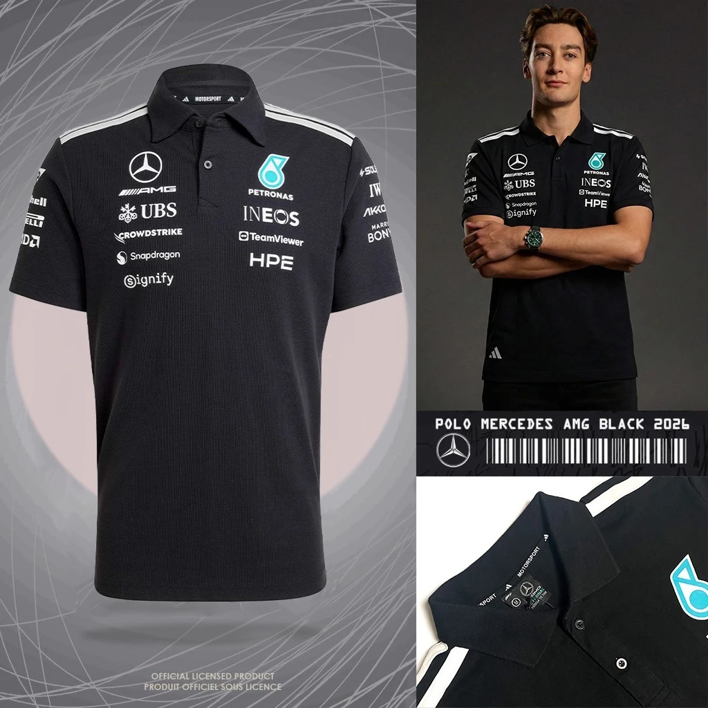 เสื้อโปโล MERCEDES F1 2026 เสื้อโปโลสีดํา เสื้อโปโลผู้ชาย