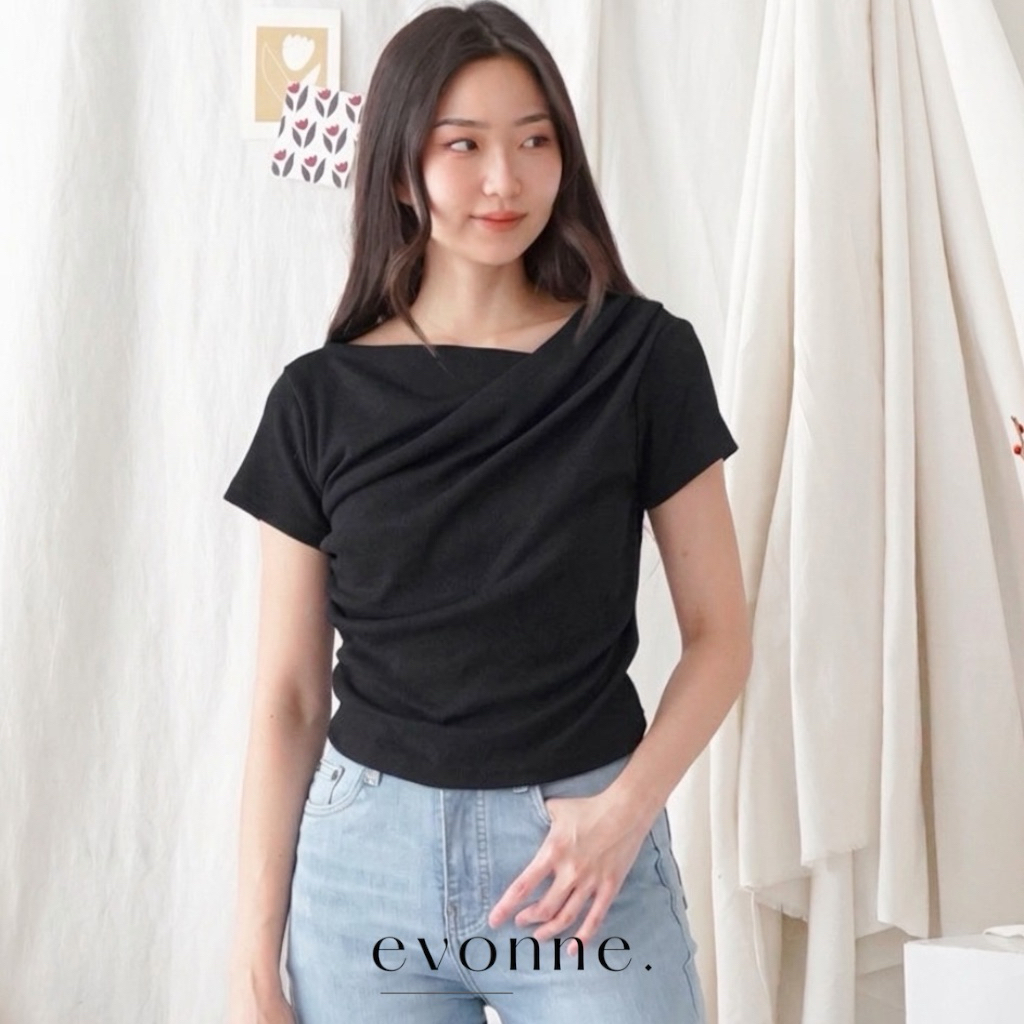 EVONNE Onnie Top - เสื้อเชิ้ตแขนสั้นผู้หญิง - เสื้อถักแขนสั้นผู้หญิง E-320