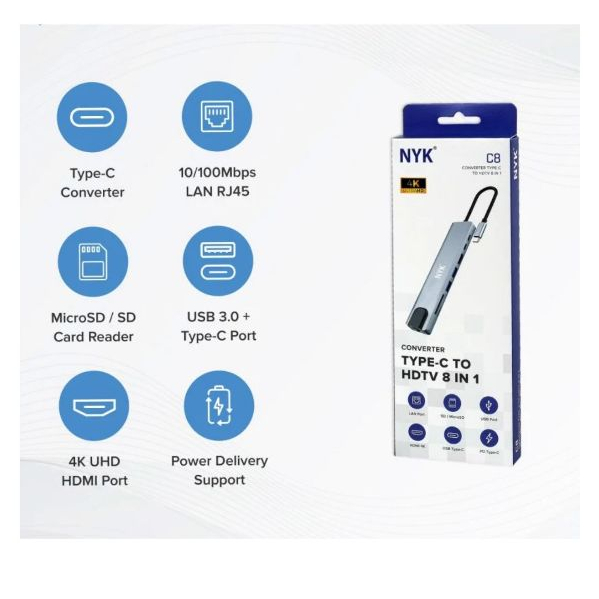 NYK C8 CONVERTER USB TYPE C เป็น HDTV 8 IN 1