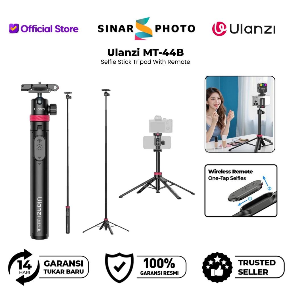 ULANZI MT-44B 2-IN-1 SELFIE STICK TRIPOD สําหรับกล้องและสมาร์ทโฟน HP Ulanzi MT44B MT-44 B Mini กล้อง