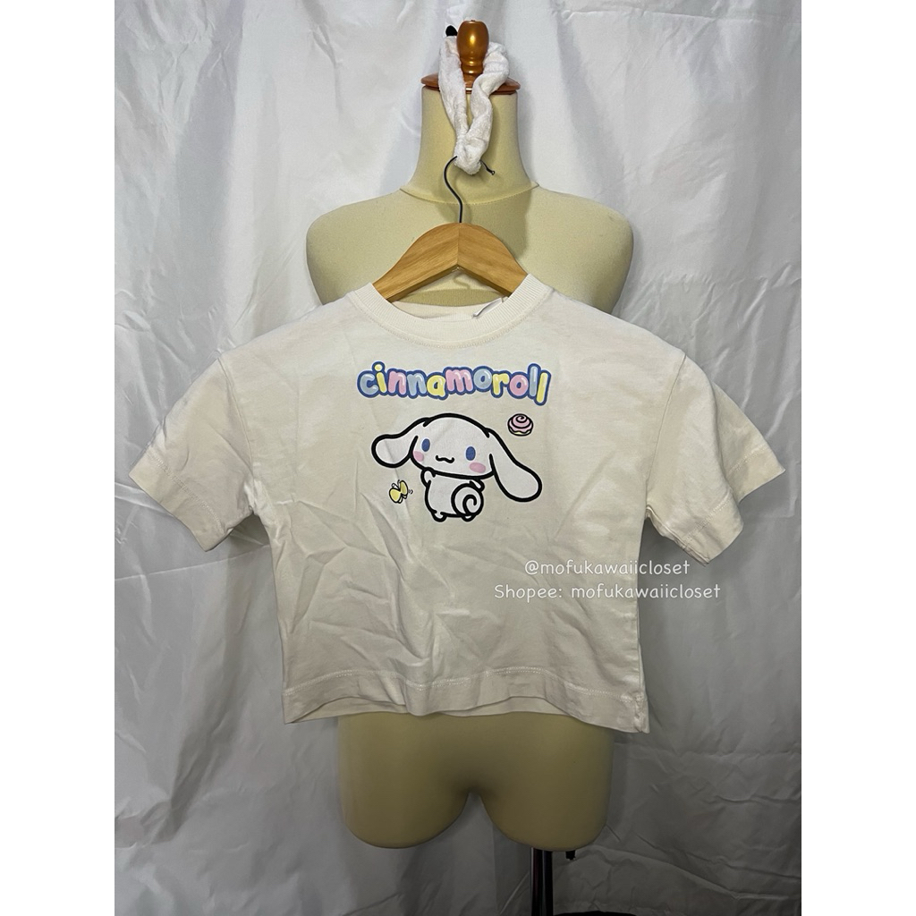 [READY Daily Kawaii Y2K Coquette Mori Goth Vintage Outfit] Cinnamoroll Crop Tee Broken White