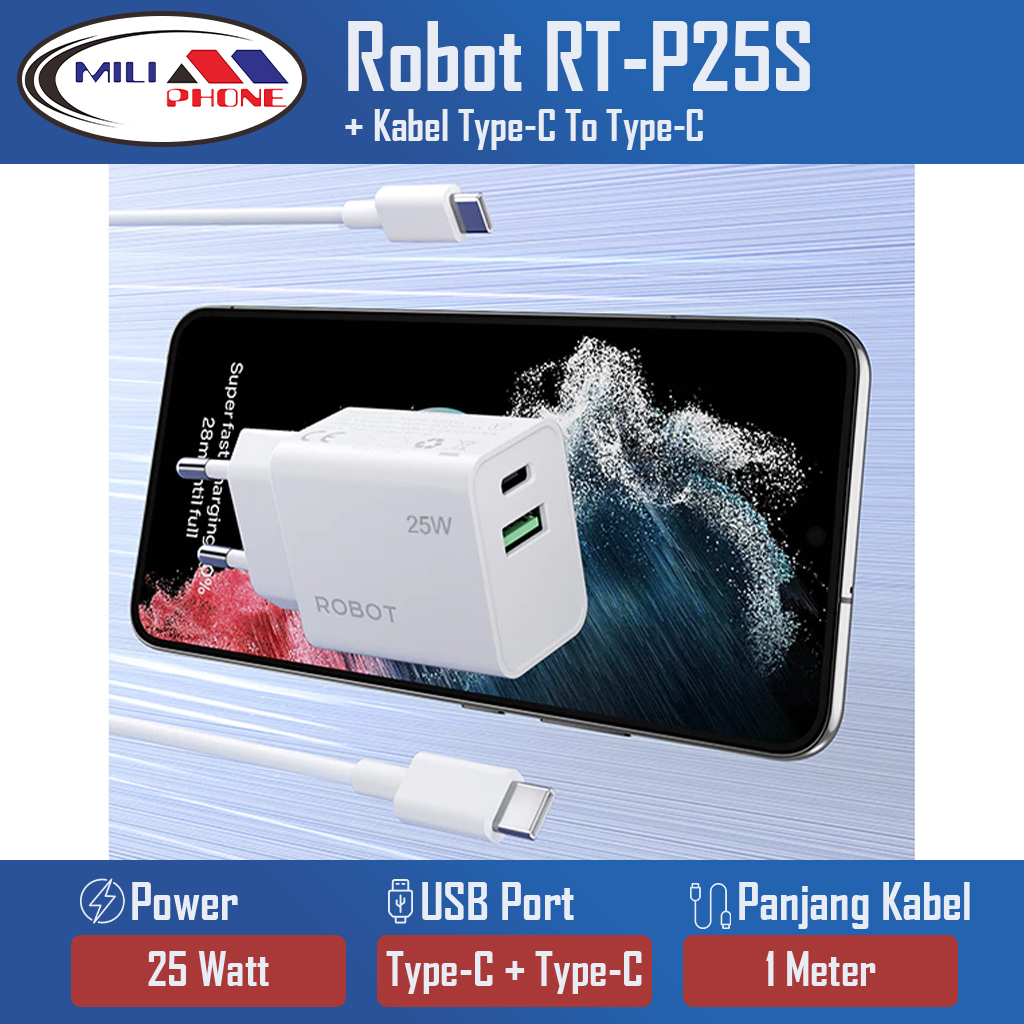 เครื่องชาร์จหุ่นยนต์ RT-P25 25W + สาย Type-C ถึง Type-C 100 Cm ของแท้