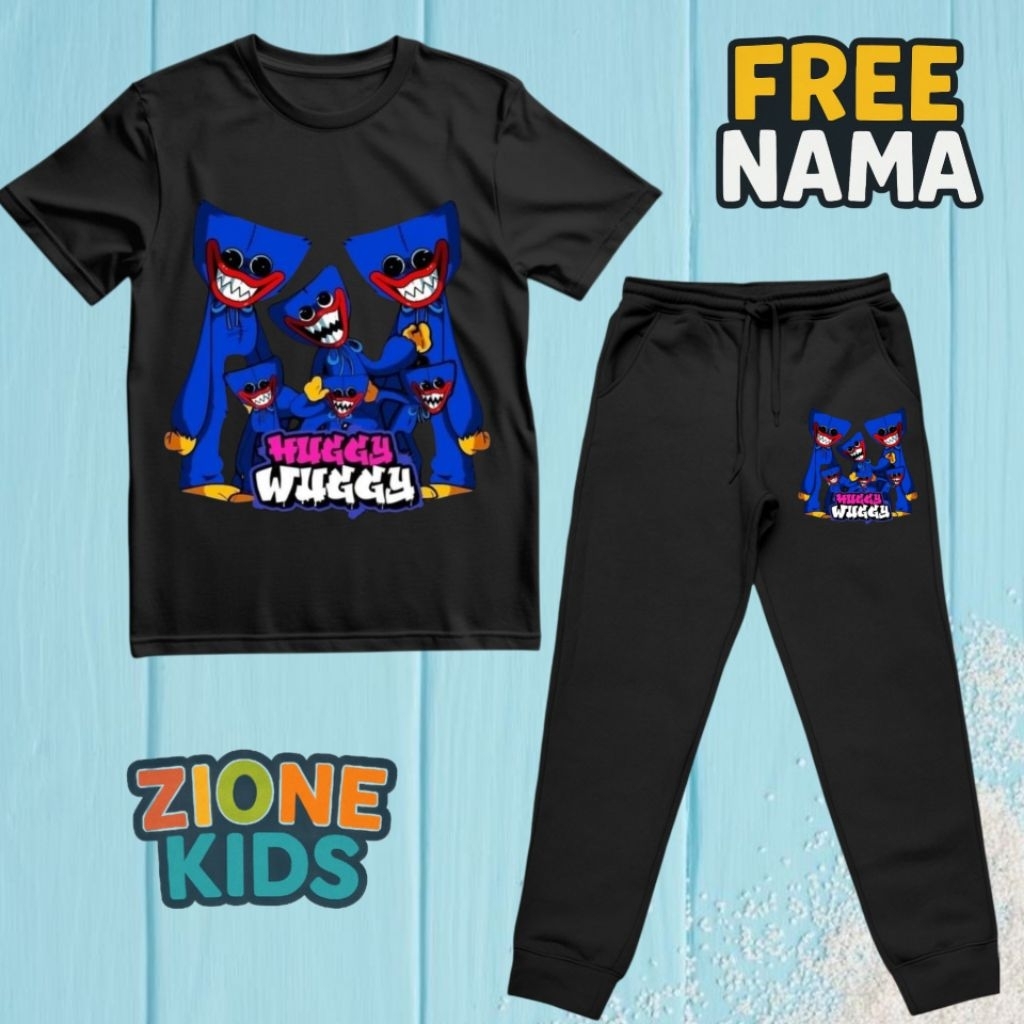 Huggy Wuggy Kids Jogger Set ชื่อที่กําหนดเองฟรี | Poppy Playtime Huggy Wuggy Zione เสื้อฝึกซ้อมการ์ต