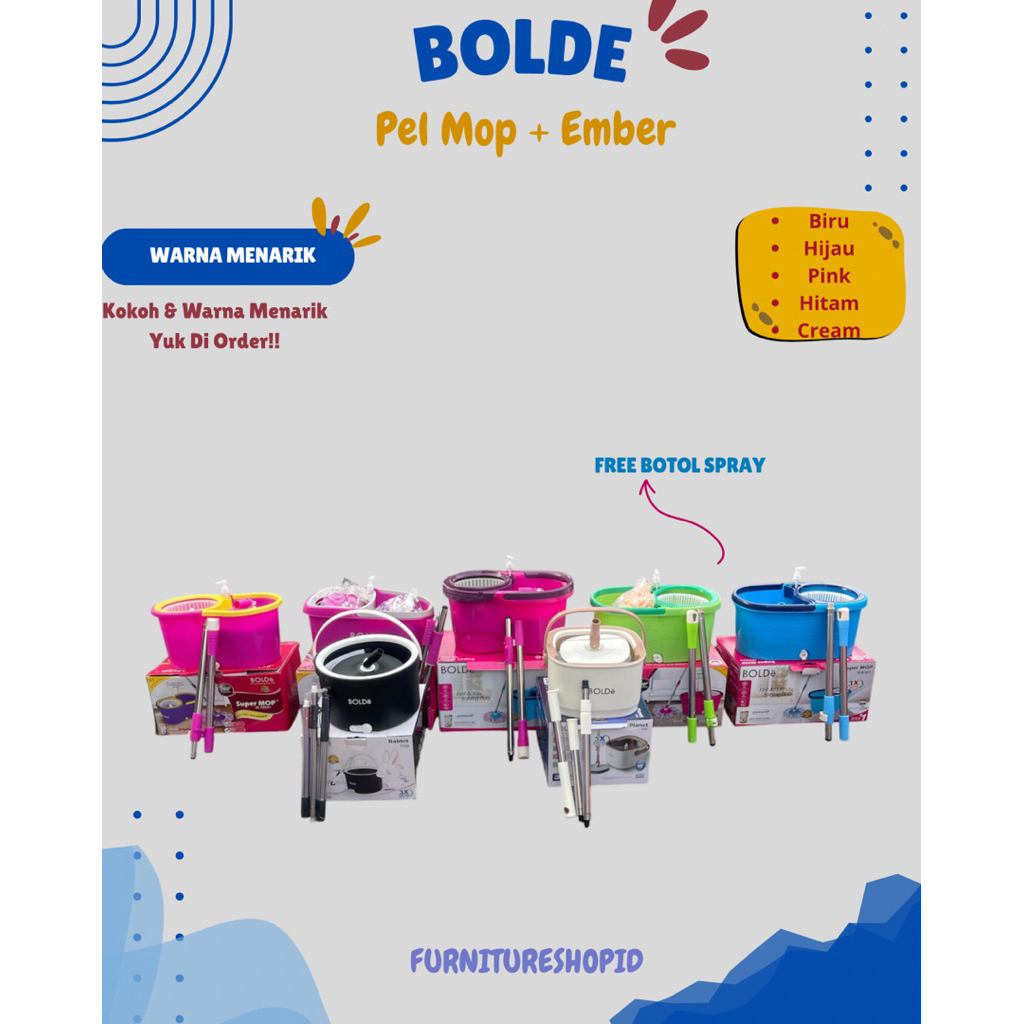 BOLDE - Mop Bolde Spin Spin / ไม้ถูพื้นแบบถัง / ไม้ถูพื้น / ไม้ถูพื้นแบบกลม ไม้ถูพื้นแบบหมุนได้