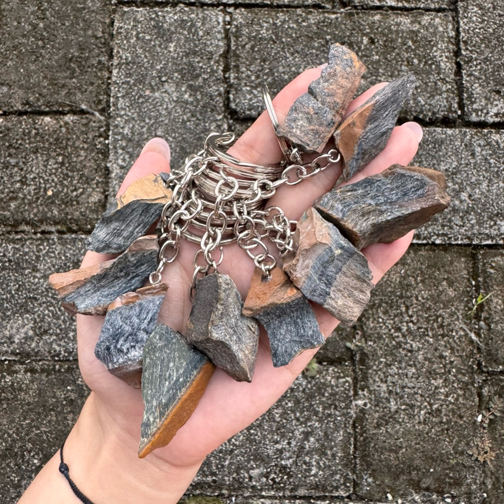 GANTUNGAN พวงกุญแจหินคริสตัลธรรมชาติ Blue Tiger Eye Kechain