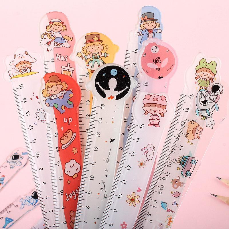 (KB20) 3PCS Cute Motif School Office Ruler 15cm วัสดุพลาสติกสุ่มการ์ตูน