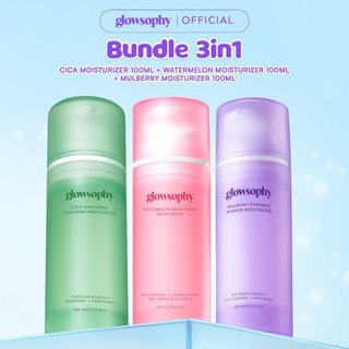 Glowsophy Bundle 3in1 Trio Ultimate Hydration 100ml Mulberry Moisturizer 100ml + Watermelon Moisturizer 100ml + Cica Moisturizer 100ml - Pelembap Wajah Menenangkan Kulit Sensitif Serta Memperbaiki Skin Barrier