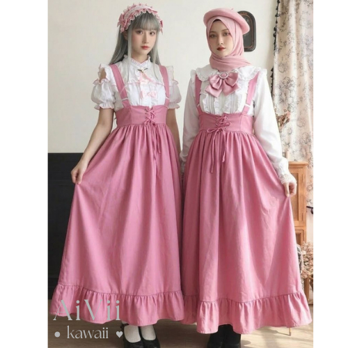 (AiVii) MORI KEI KAWAII PINKU HIJAB FRIENDLY OVERALL SKIRT