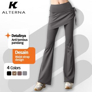 Alterna 2-in-1 Highwaist Legging Rok dengan Tali Serut Samping Celana Olahraga Wanita untuk Pilates dan Yoga