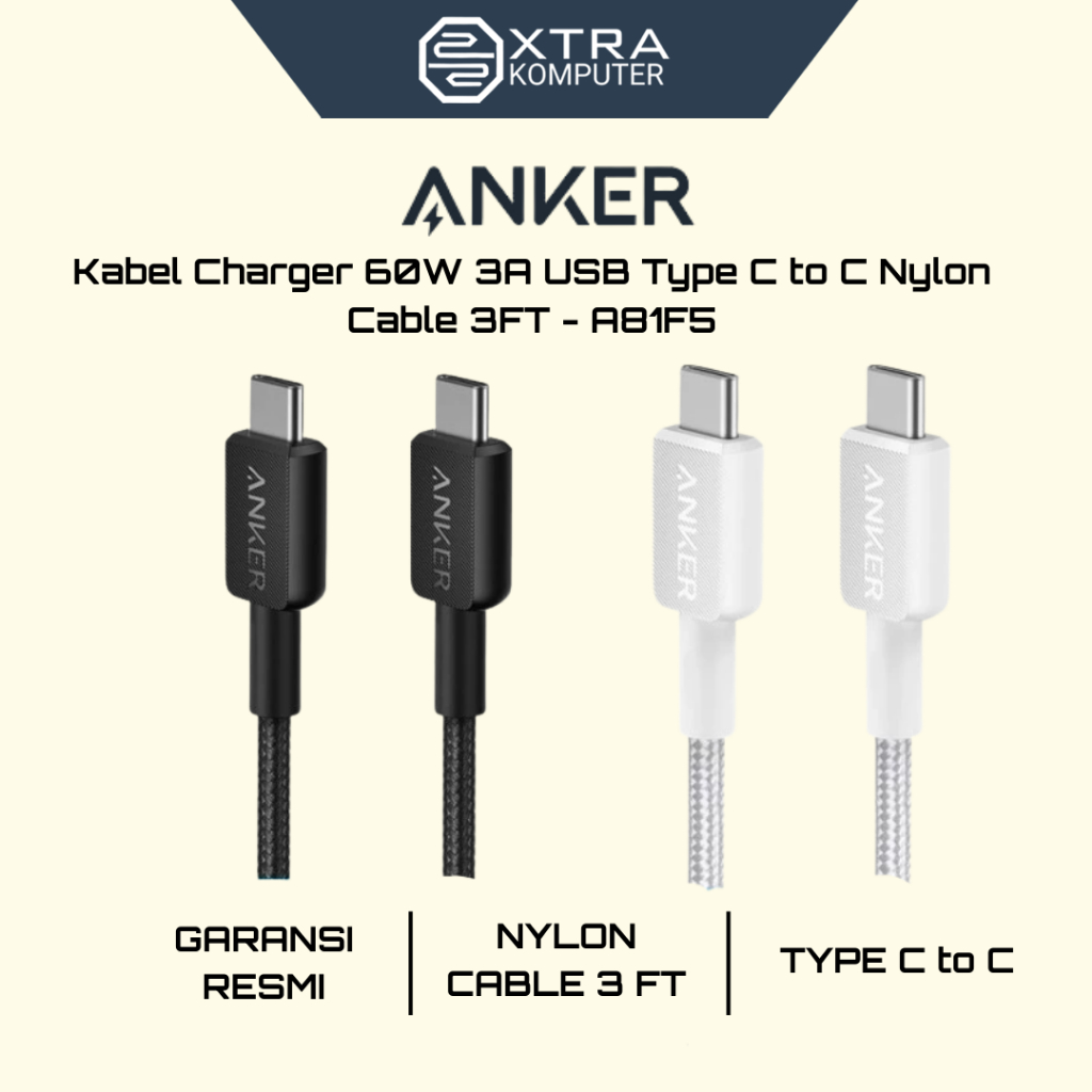 สายชาร์จ Anker 322 USB-C to USB-C (แบบถัก 3 ฟุต) - A81F5