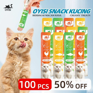 200Pcs Snack Kucing Creamy Treats Cemilan Kucing 3 Flavors Chicken/Salmon/Tuna Cat Strip Kucing Harga Termurah Diskon