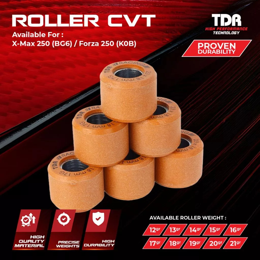 TDR Roller CVT ชุด XMAX 250 | ลูกกลิ้ง TDR Teflon Racing CVT ของแท้ Yamaha XMAX 250 อัพเกรดประสิทธิภ