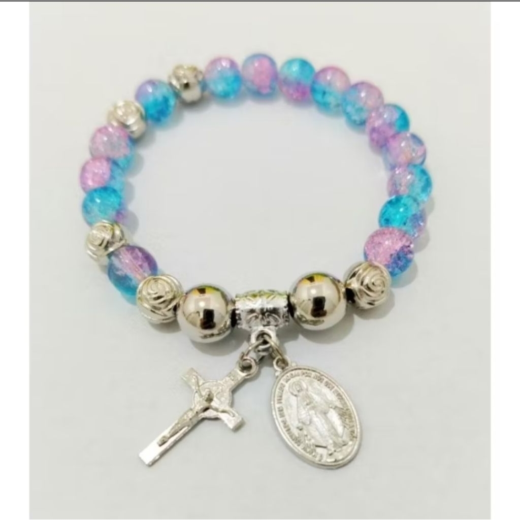 G1907 HEAVY PEARL ROSARY BRACELET CRYSTAL GLASS SPIRITUAL BRACELET